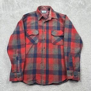 VTG Field Master Wool Men's Button Flannel Size Med 15-15 1/2 Red Plaid Lined
